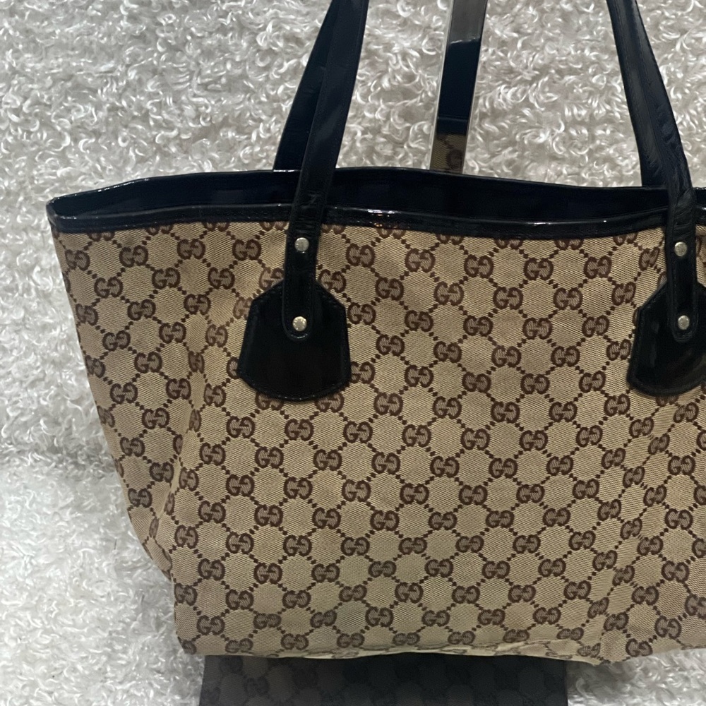 Gucci Beige GG Canvas and Patent Leather Medium Jolie Tote - Picture 2 of 15